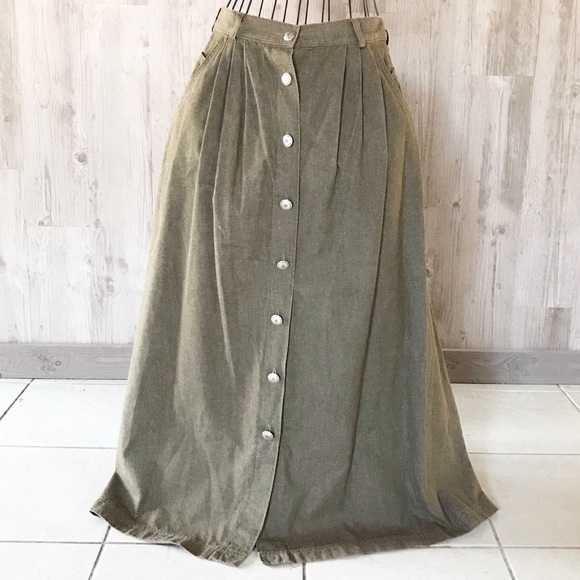 Vintage Dresses & Skirts - Vintage Denim Pleated button down Maxi Skirt
